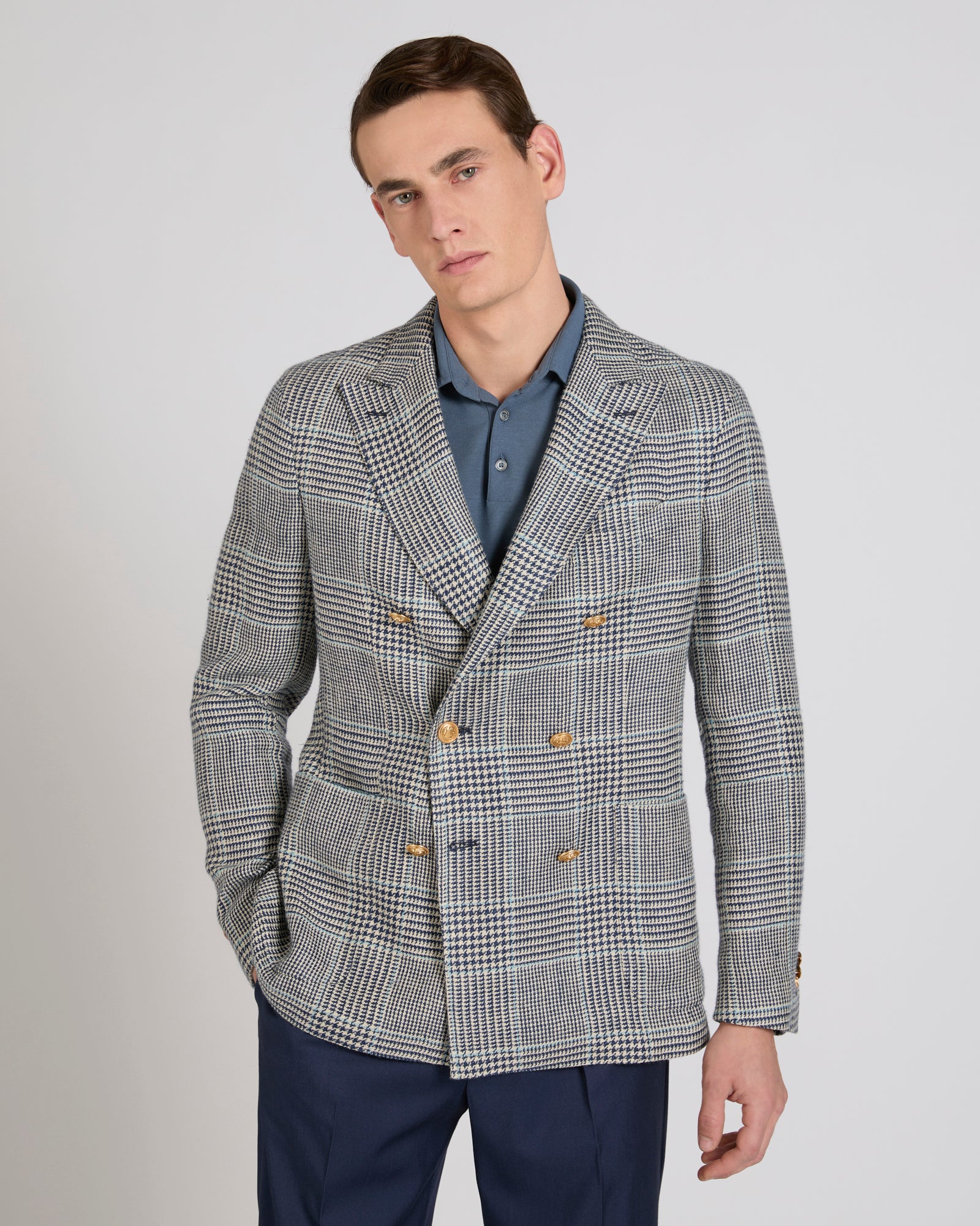 Regular fit linen and silk double-breasted jacket - Image 2