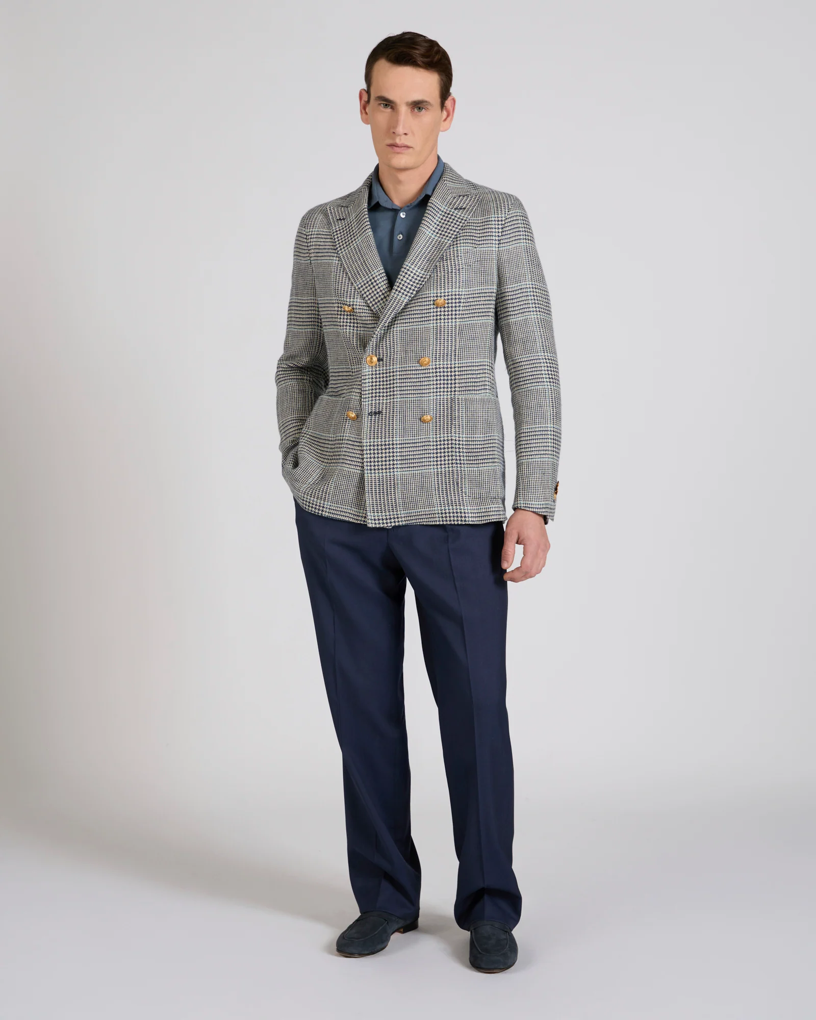 Regular fit linen and silk double-breasted jacket - Image 5