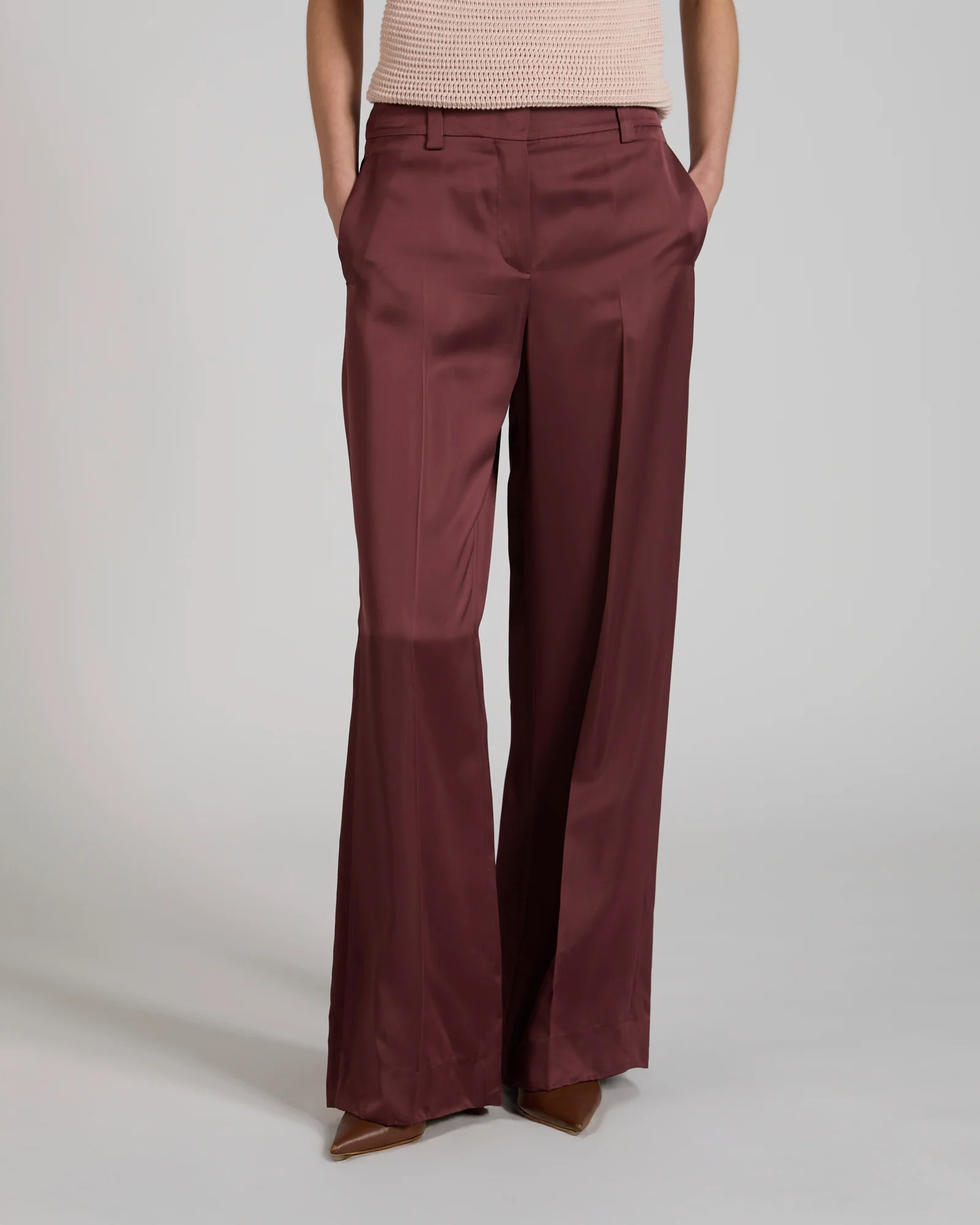 Regular fit trousers in shiny satin - Image 2