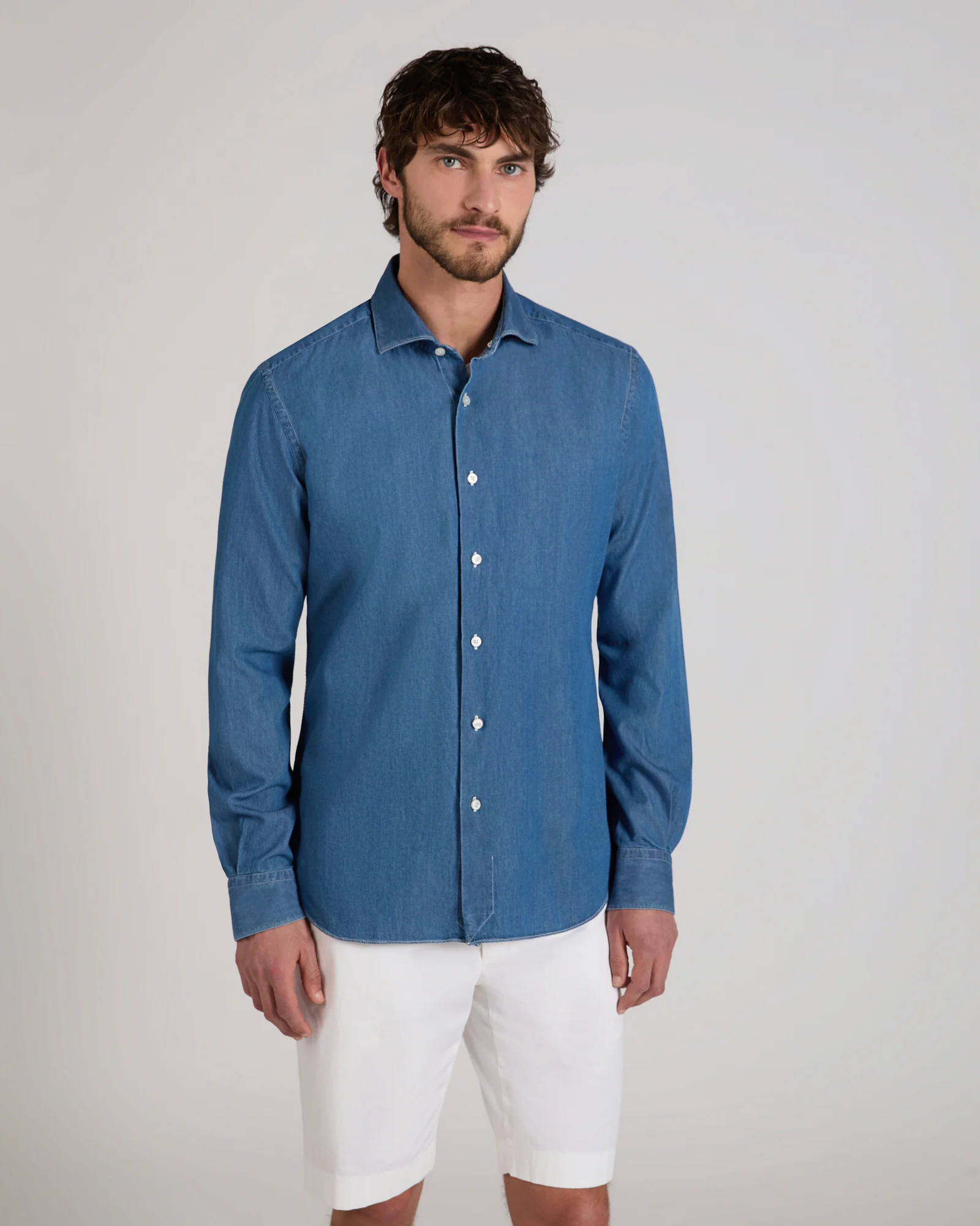 Slim fit denim cotton shirt - Image 2
