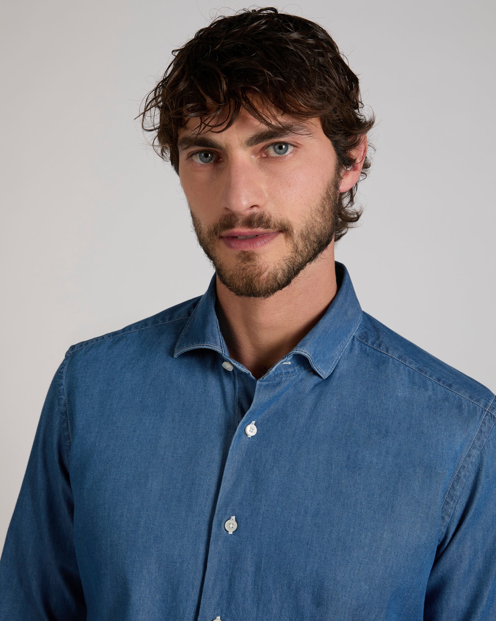 Slim fit denim cotton shirt - Image 4