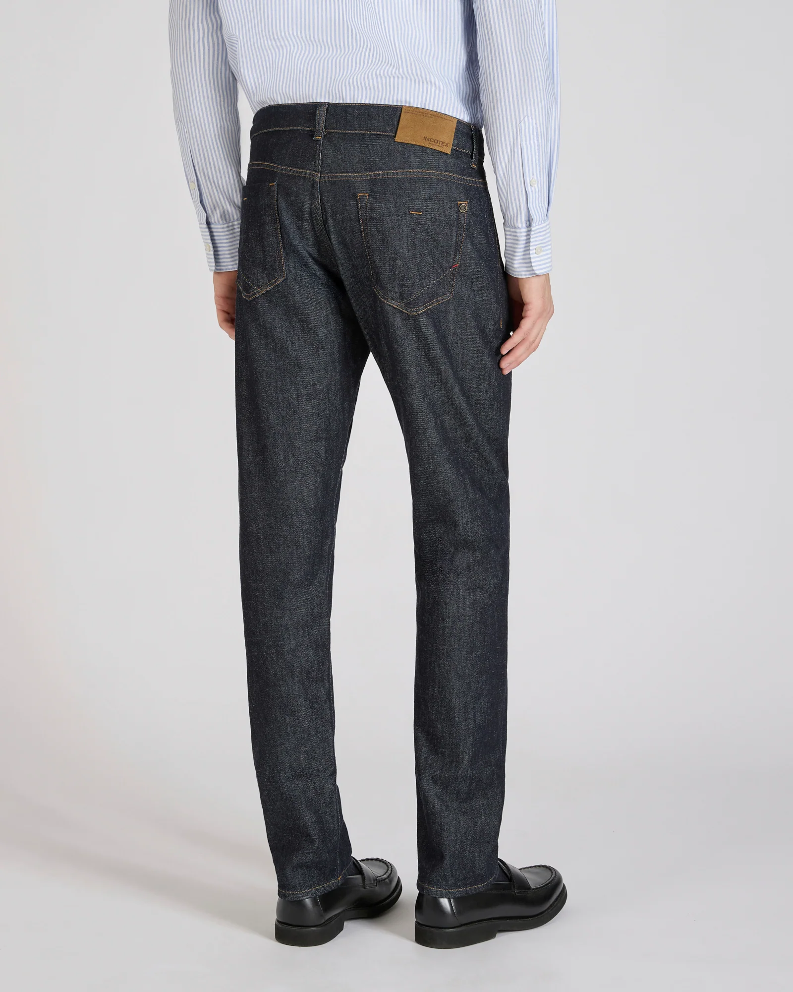 Slim fit five-pocket blue cotton and cashmere denim trousers - Image 3