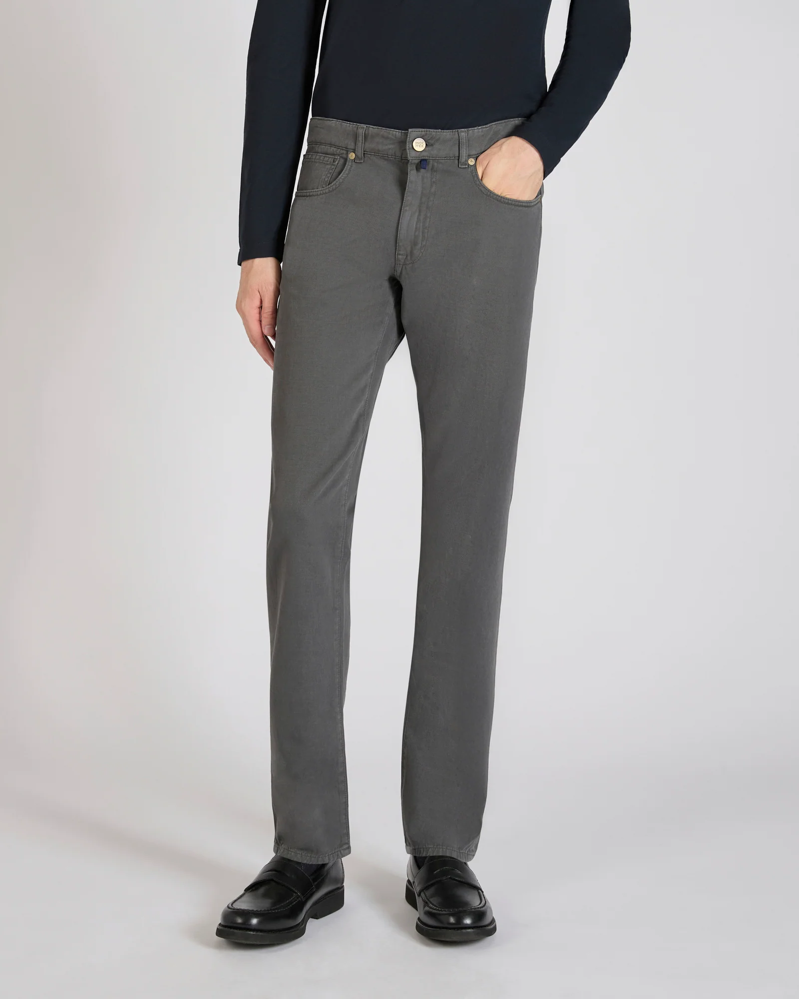 Slim-fit five-pocket trousers in cotton and cashmere - Image 2