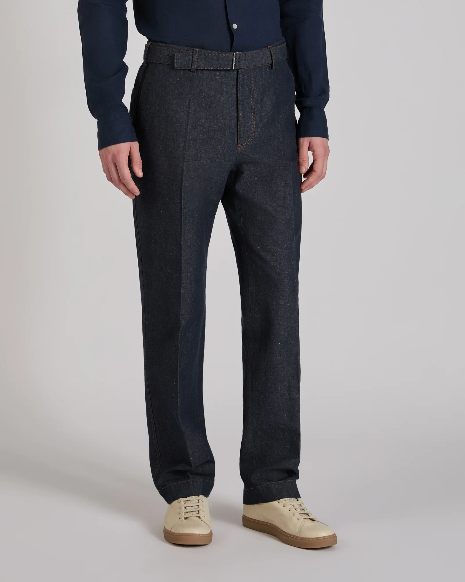 Straight fit stretch cotton and linen trousers - Image 2