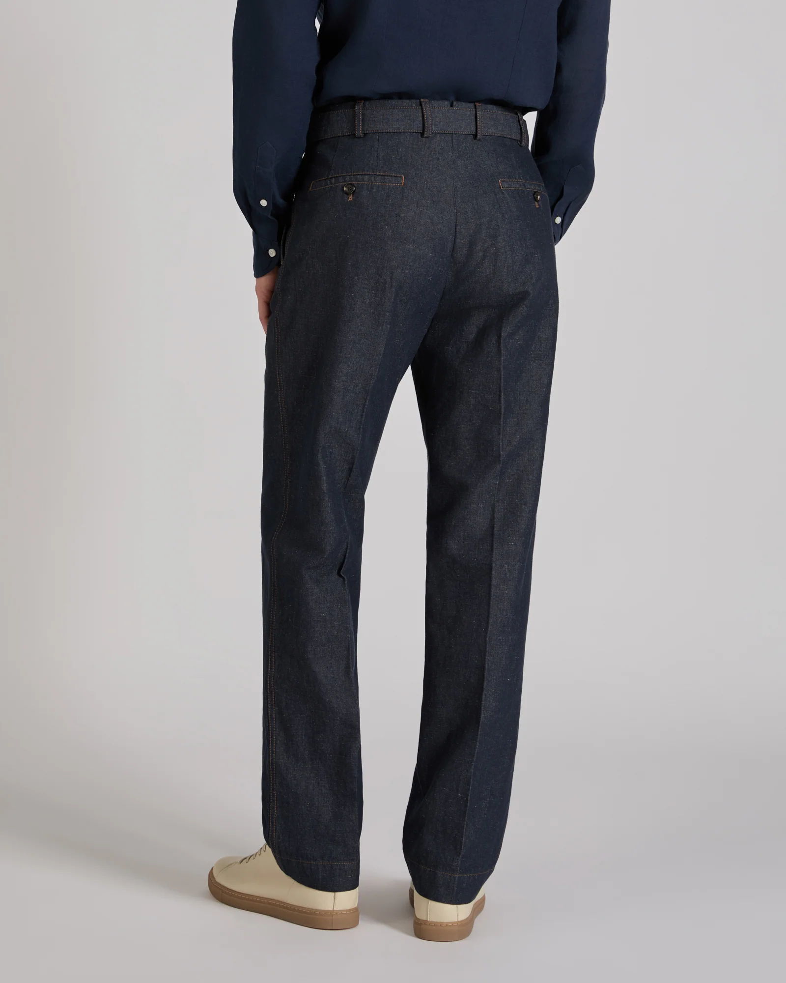 Straight fit stretch cotton and linen trousers - Image 3