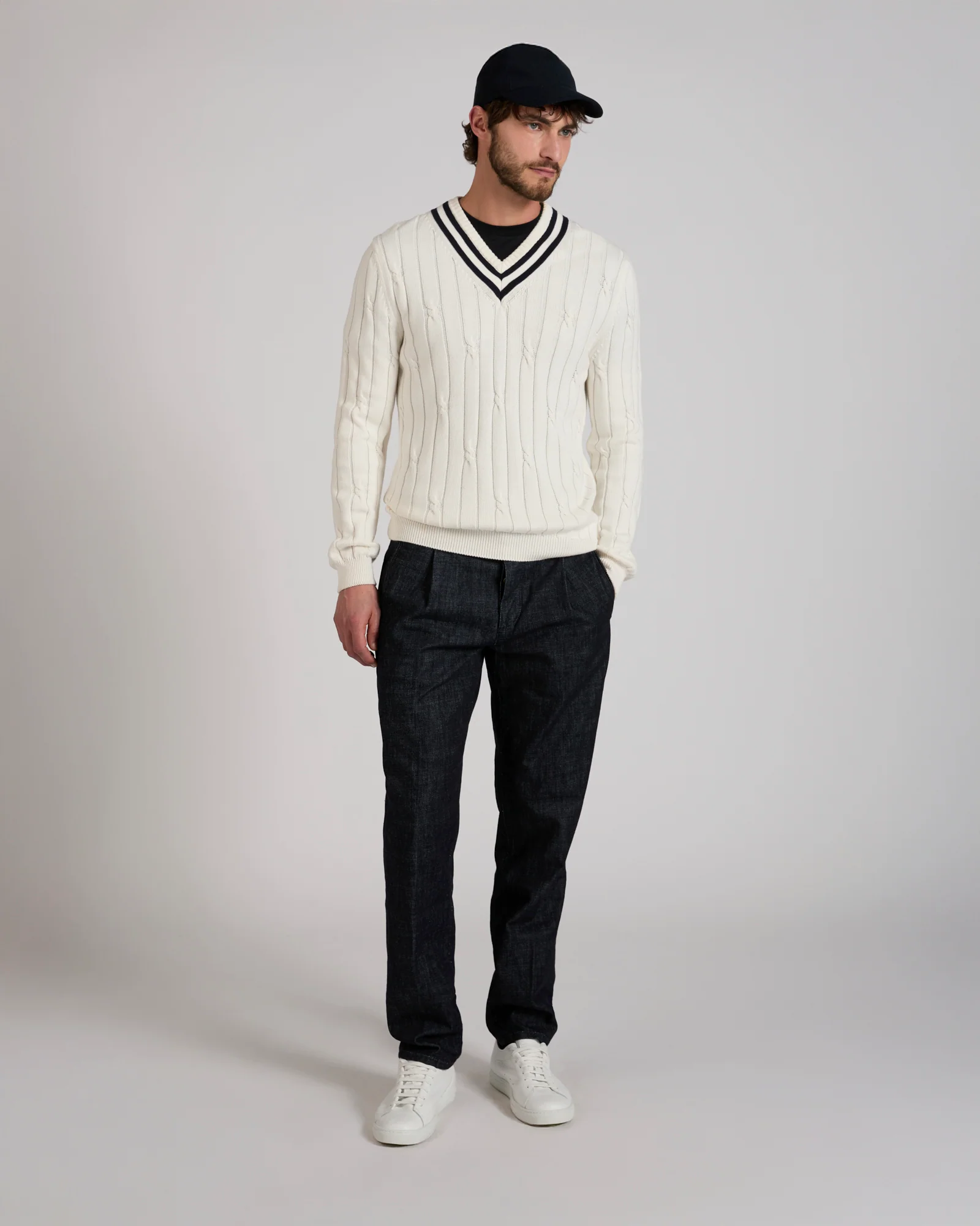 Tapered fit stretch denim trousers - Image 5