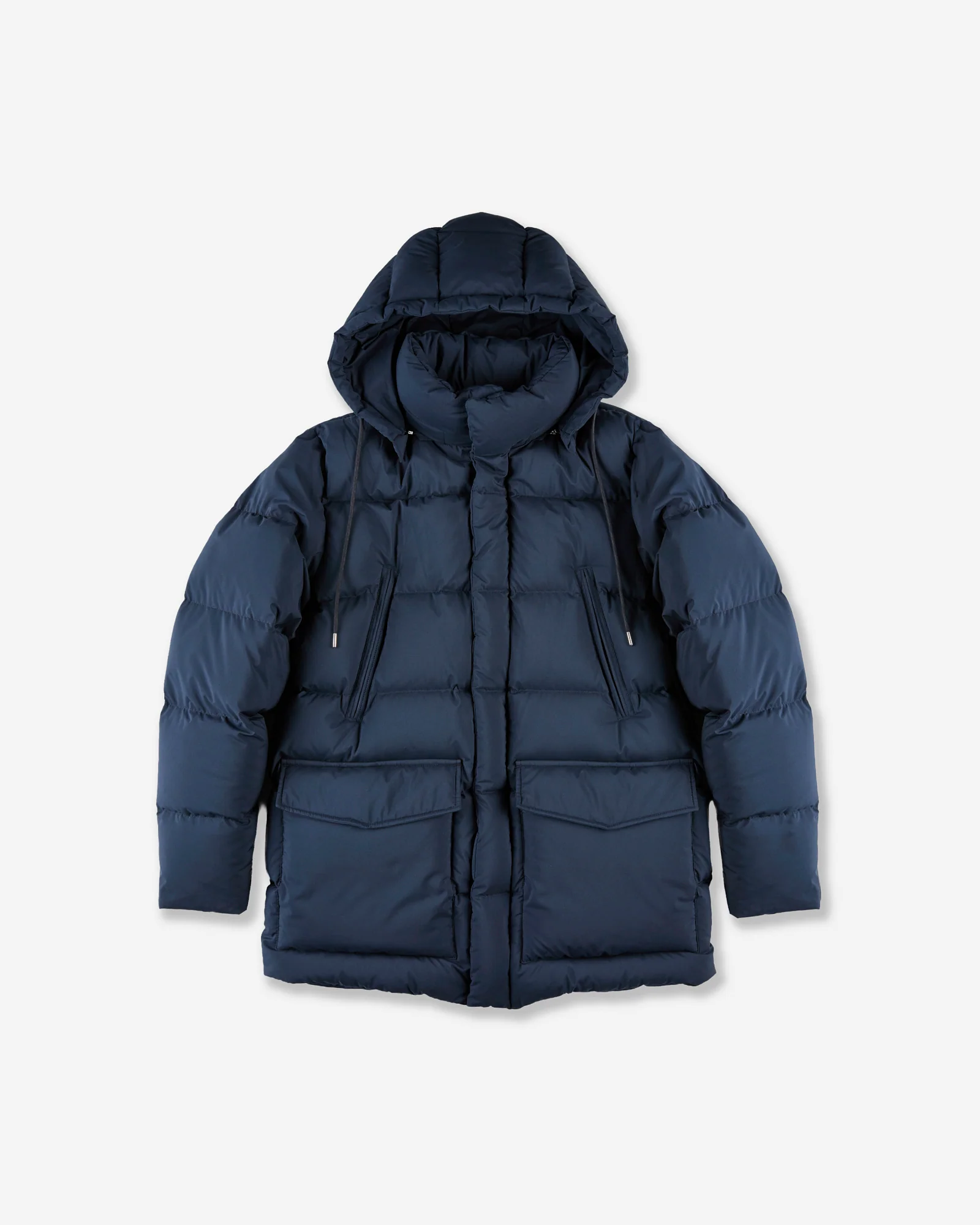 Technical fabric padded long down jacket